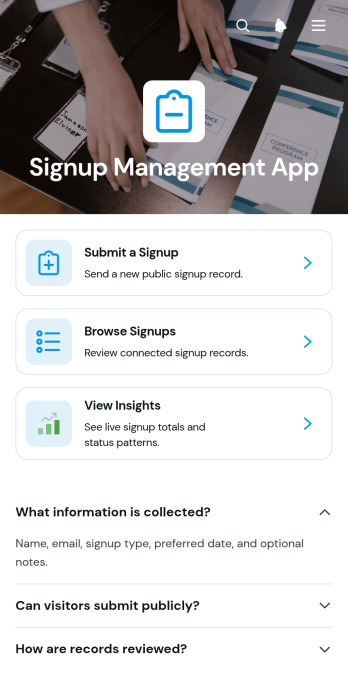 Signup Management App Template