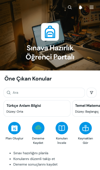 Sınava Hazırlık Öğrenci Portalı Uygulama Șablonu