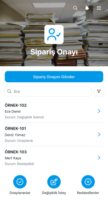 Sipariş Onay Uygulama Șablonu