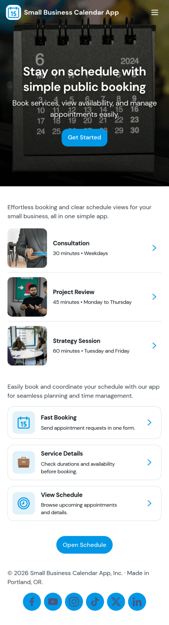 Small Business Calendar App Template