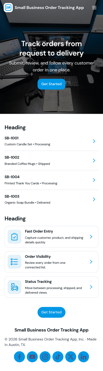 Small Business Order Tracking App Template
