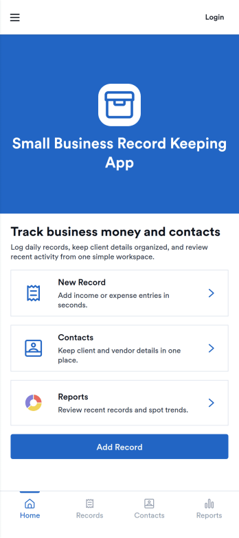 Small Business Record Keeping App Template