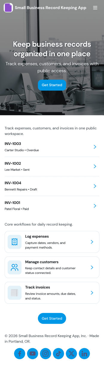 Small Business Record Keeping App Template