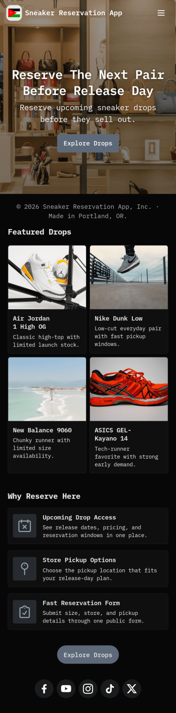Sneaker Reservation App Template
