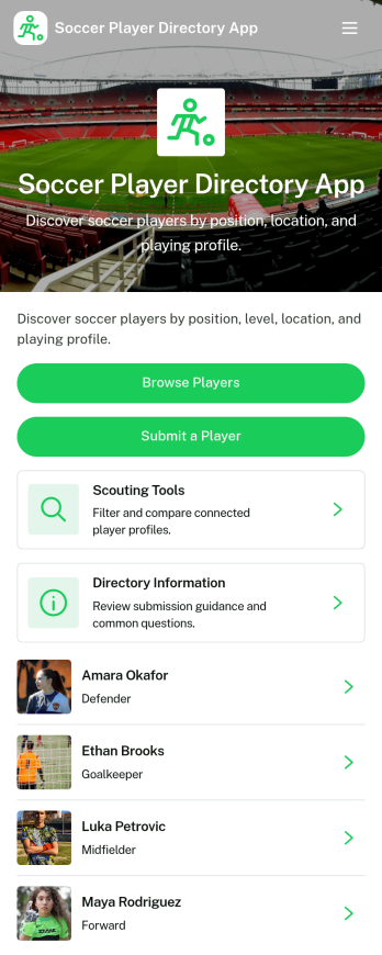 Soccer Player Directory App Template