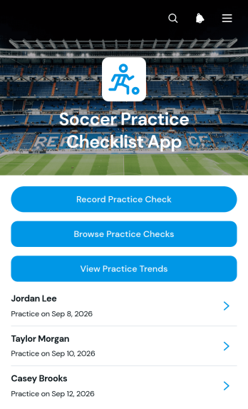 Soccer Practice Checklist App Template