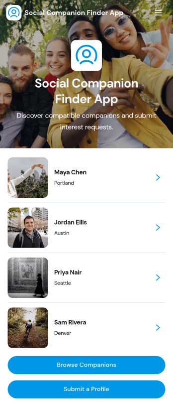 Social Companion Finder App Template