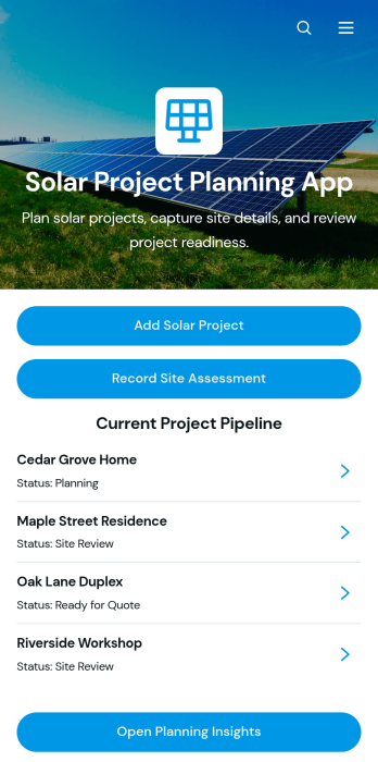 Solar Project Planning App Template