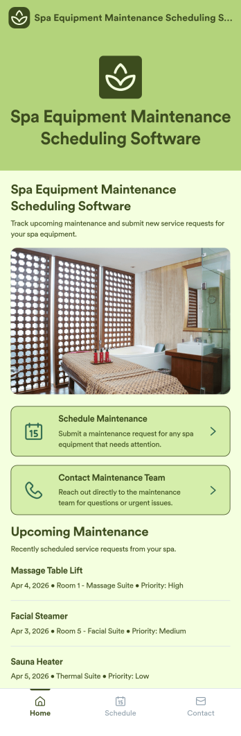 Spa Equipment Maintenance Scheduling Software App Template