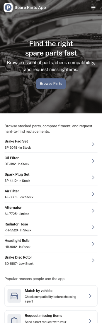 Spare Parts App Template