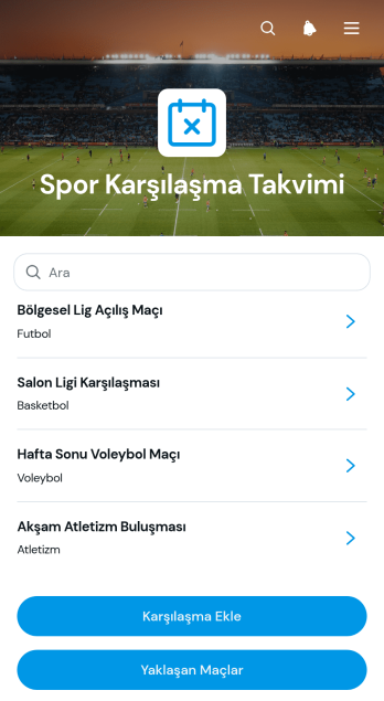 Spor Karşılaşması Takvim Uygulama Șablonu