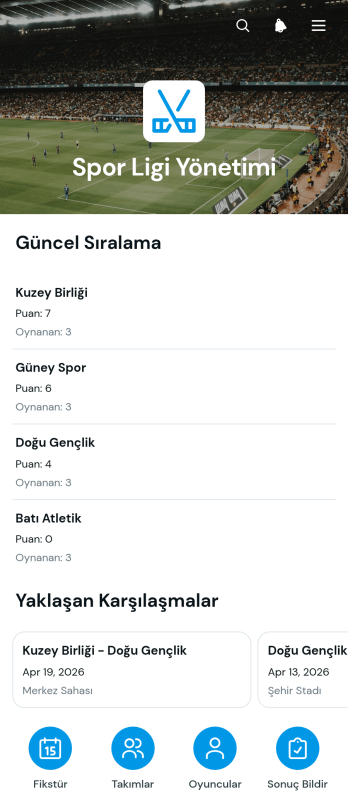 Spor Ligi Yönetim Uygulama Șablonu