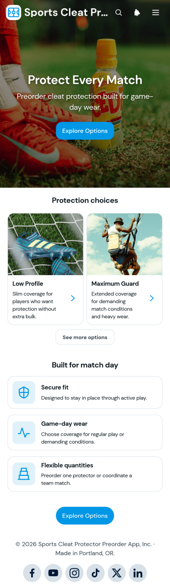 Sports Cleat Protector Preorder App Template
