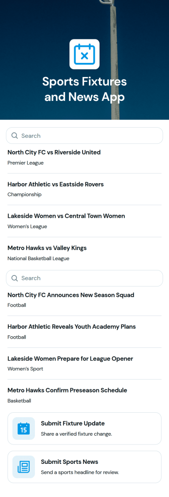 Sports Fixtures and News App Template