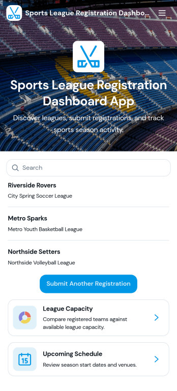 Sports League Registration Dashboard App Template