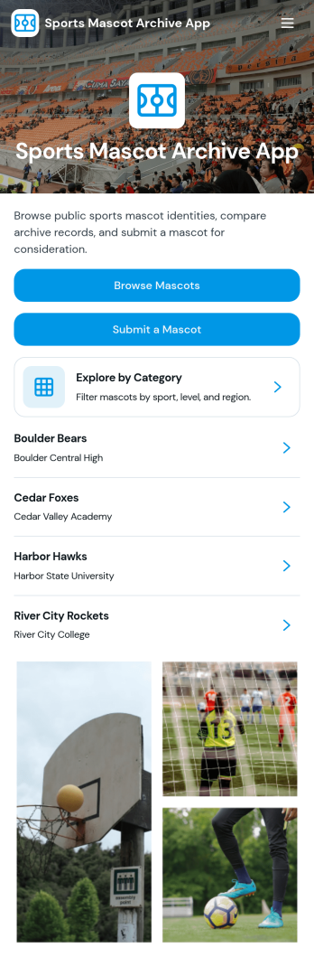 Sports Mascot Archive App Template