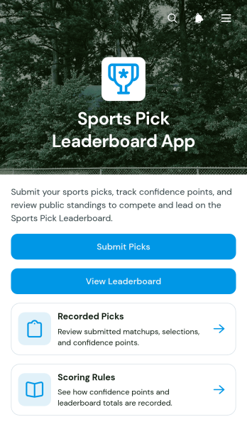 Sports Pick Leaderboard App Template