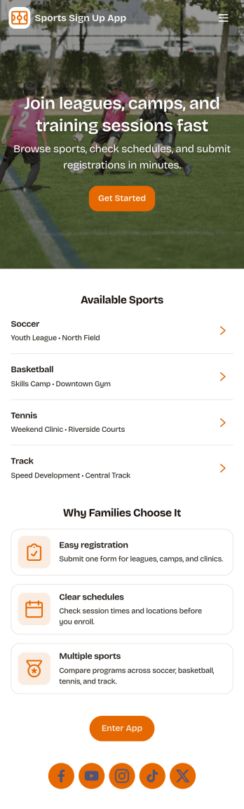 Sports Sign Up App Template