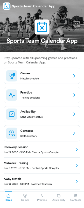 Sports Team Calendar App Template