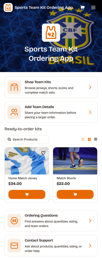 Sports Team Kit Ordering App Template