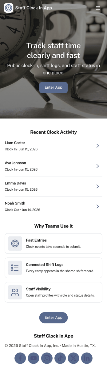 Staff Clock in App Template