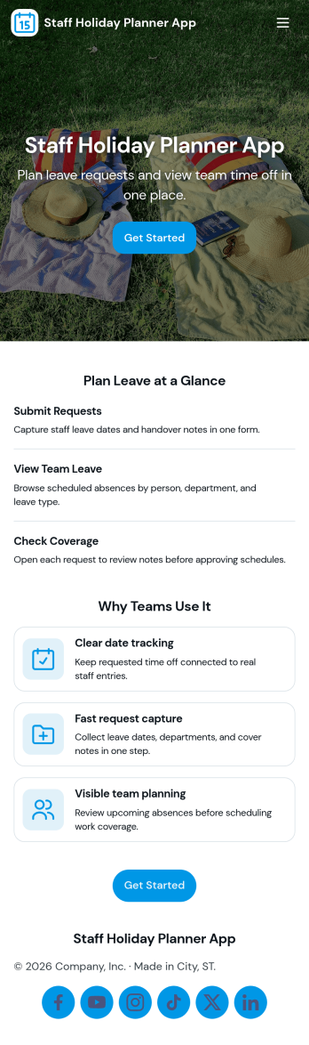 Staff Holiday Planner App Template