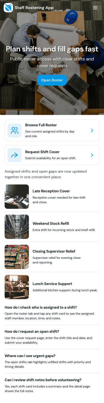 Staff Rostering App Template