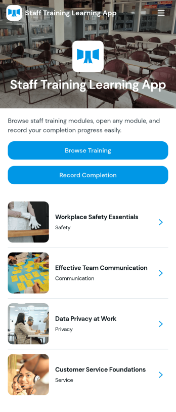Staff Training Learning App Template