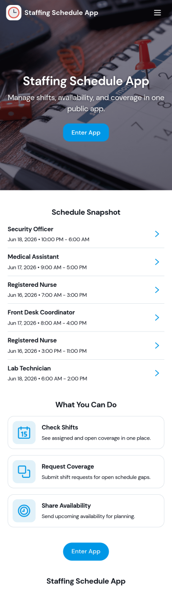Staffing Schedule App Template
