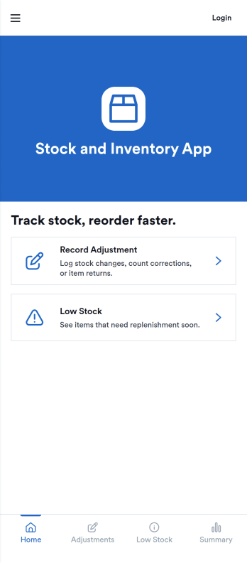 Stock and Inventory App Template
