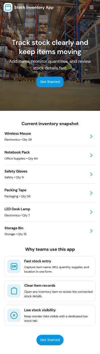 Stock Inventory App Template