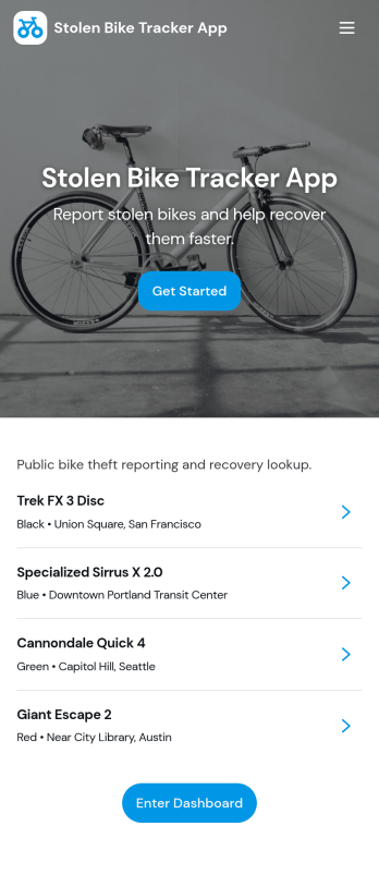 Stolen Bike Tracker App Template