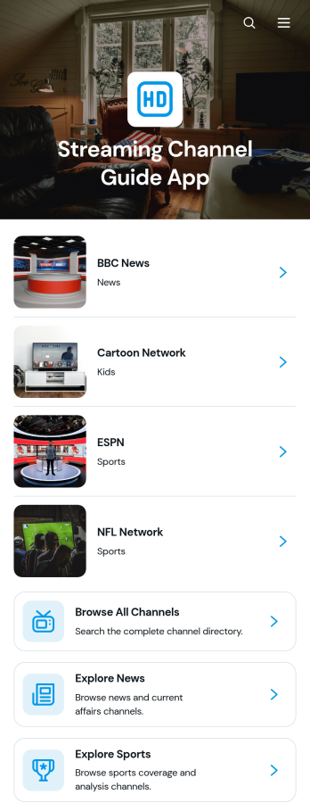 Streaming Channel Guide App Template