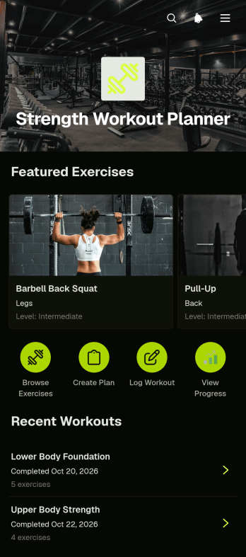 Strength Workout Planner App Template