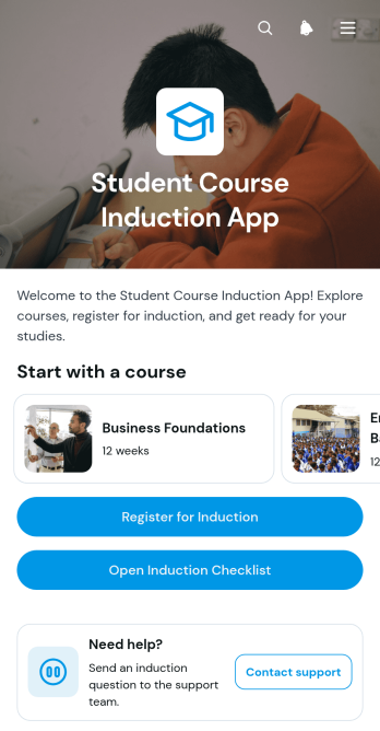 Student Course Induction App Template
