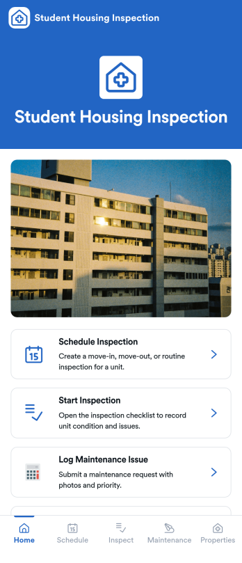Student Housing Inspection App Template