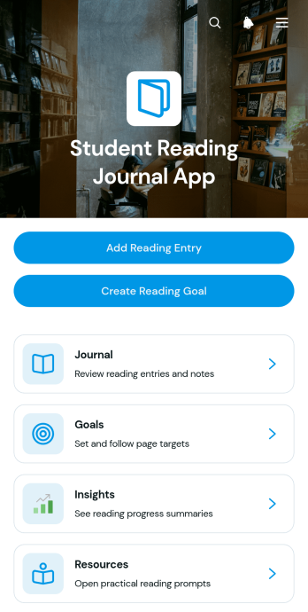 Student Reading Journal App Template