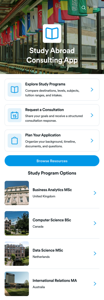 Study Abroad Consulting App Template