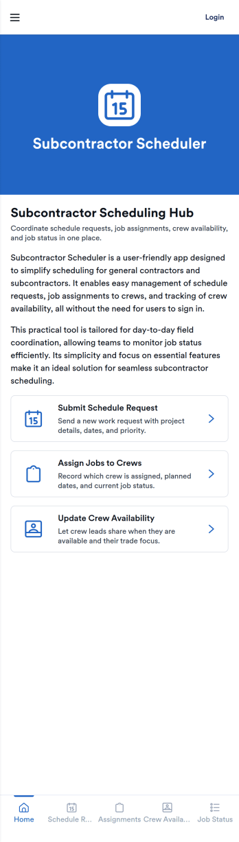 Subcontractor Scheduler App Template