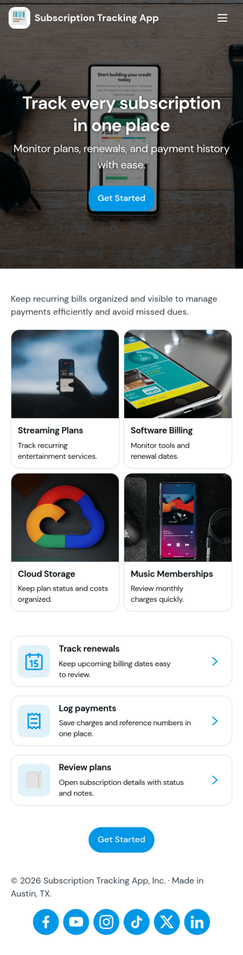 Subscription Tracking App Template
