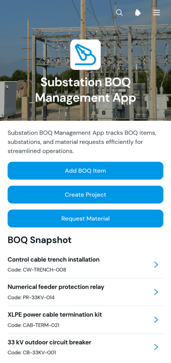 Substation BOQ Management App Template