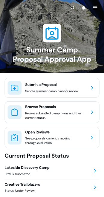 Summer Camp Proposal Approval App Template