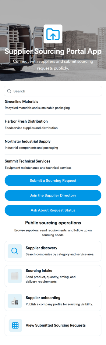 Supplier Sourcing Portal App Template