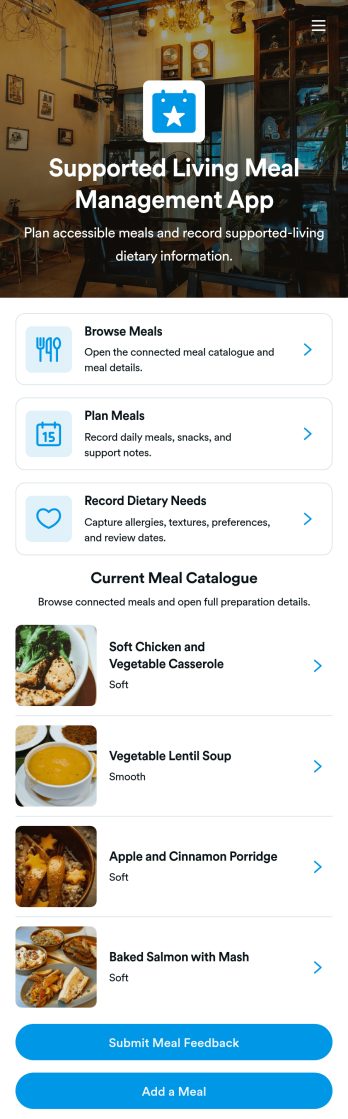 Supported Living Meal Management App Template