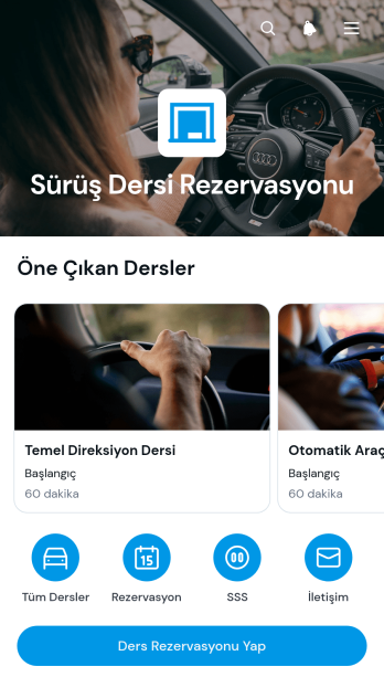 Sürüş Dersi Rezervasyon Uygulama Șablonu