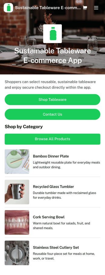 Sustainable Tableware E-commerce App Template