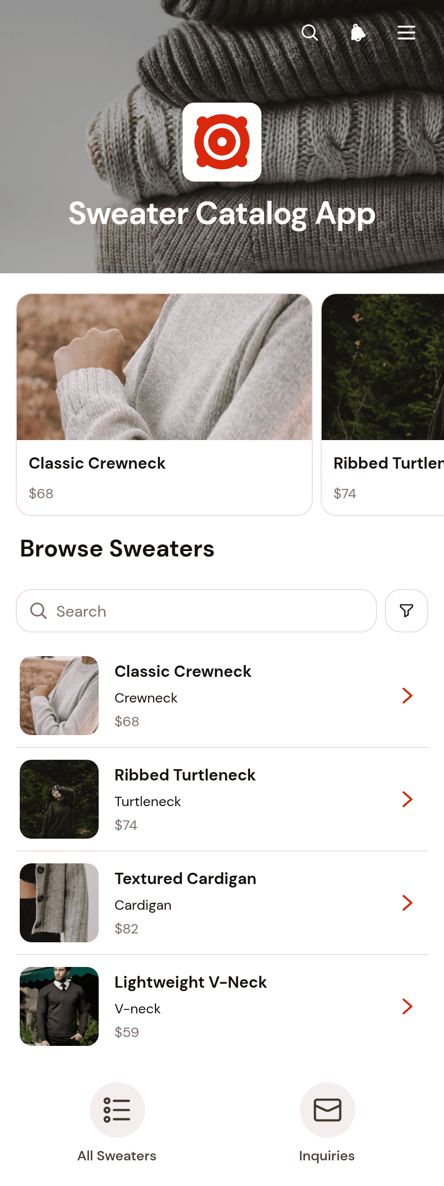Sweater Catalog App Template | Jotform