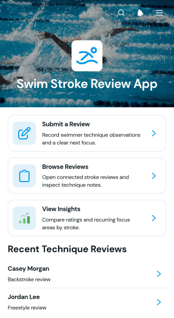 Swim Stroke Review App Template