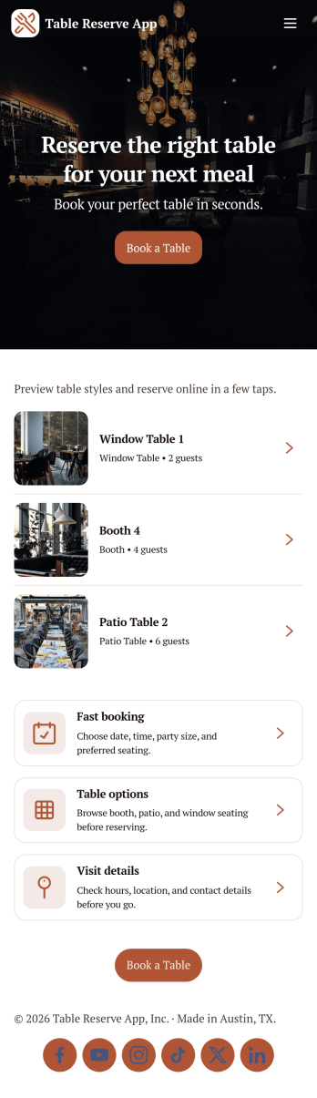 Table Reserve App Template