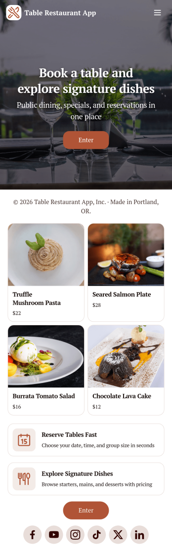 Table Restaurant App Template